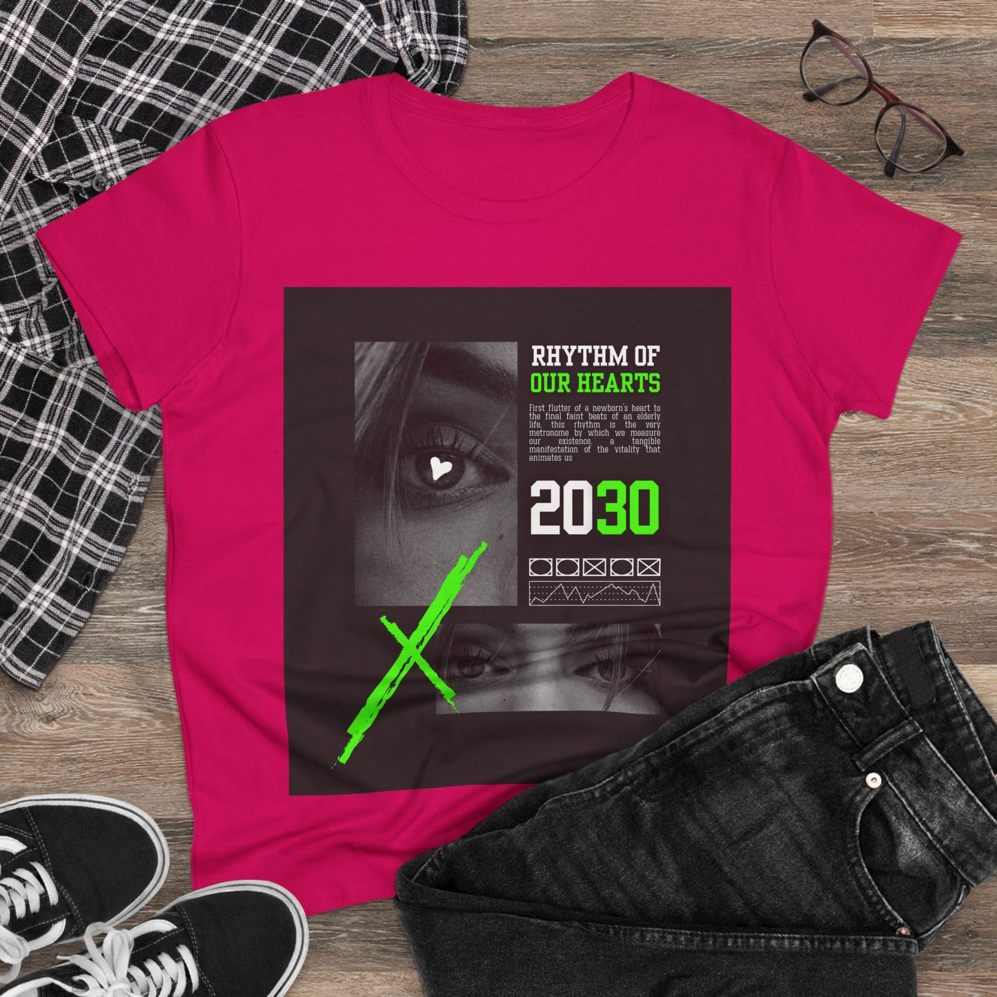 Women’s Graphic Tee, Rhythm of Our Hearts Shirt, Casual Wear, Music Lover Shirt, Gift for Her