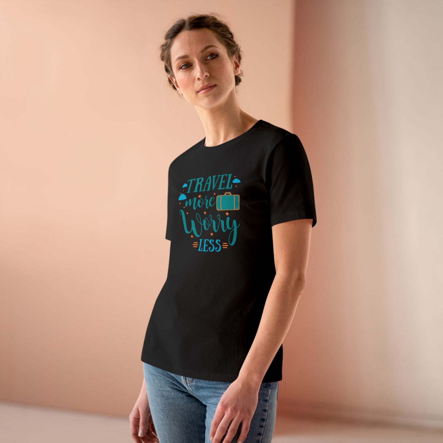 Travel More Worry Less Women's Cotton Tee, Travel Shirt, Vacation Top, Adventure Tee, Gift for Travelers