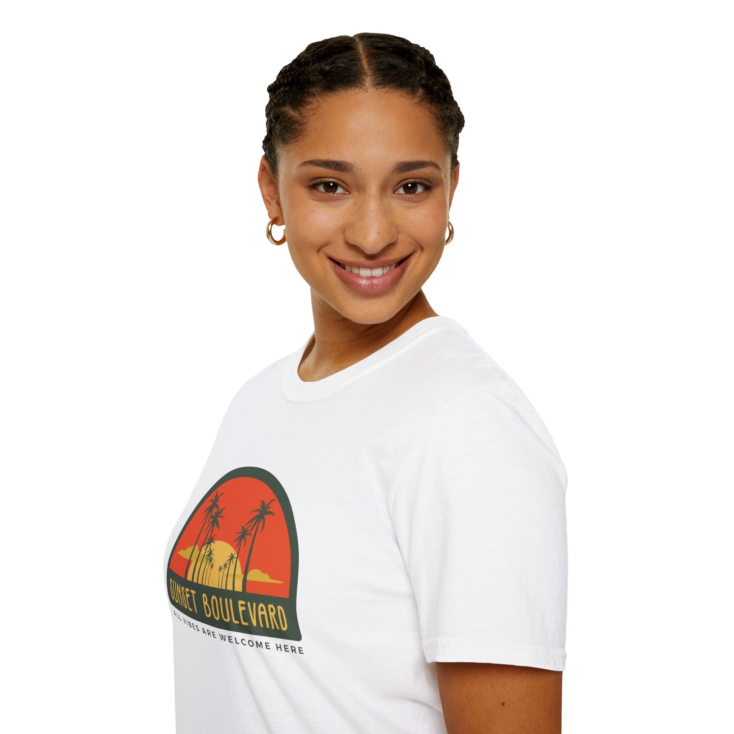 Sunset Boulevard Unisex Softstyle T-Shirt, Retro Beach Tee, Vacation Shirt, Summer Apparel, Travel Gift