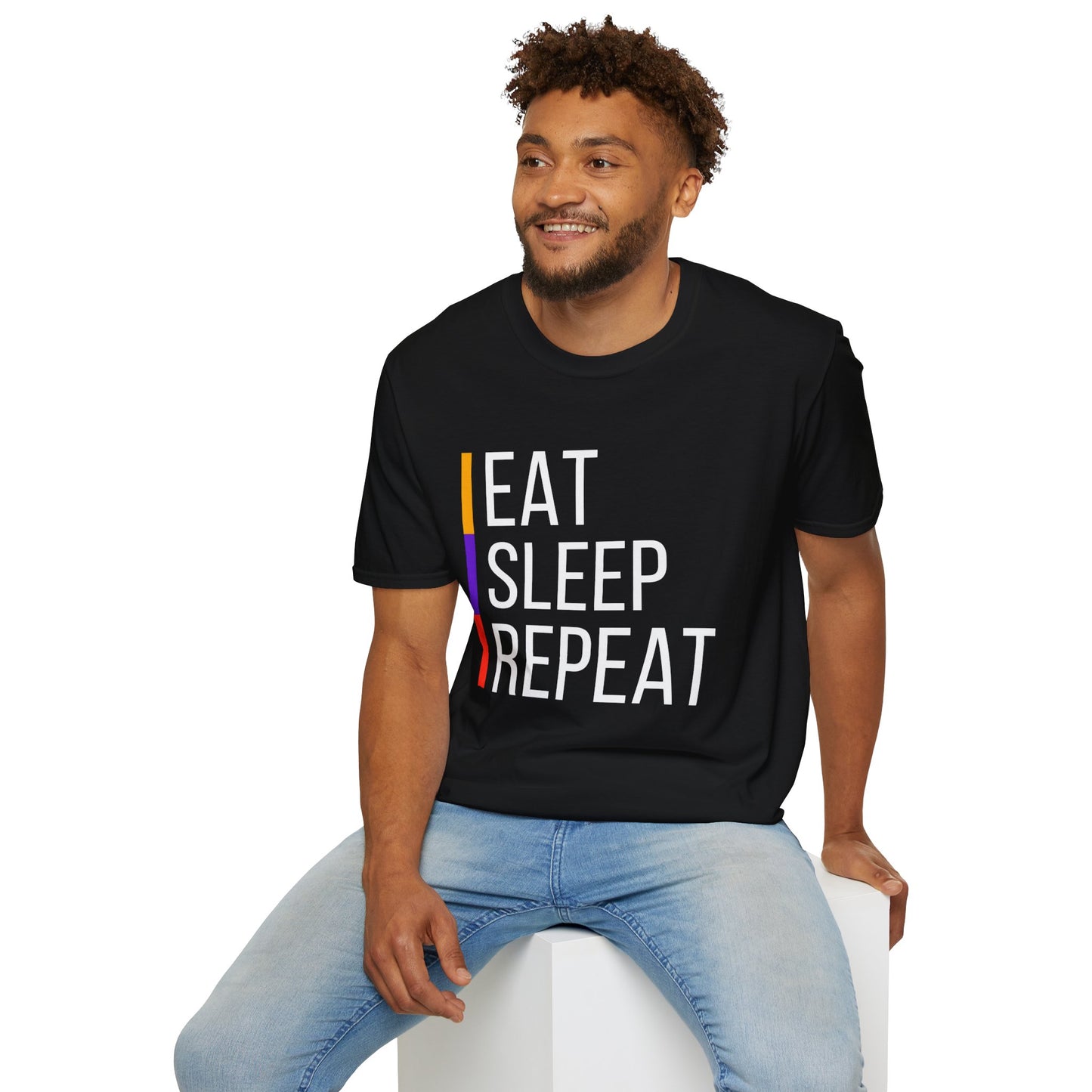 Eat Sleep Repeat Unisex Softstyle T-Shirt - Perfect for Casual Outings, Funny Gift, Relaxation Apparel, Everyday Wear, Motivational Tee