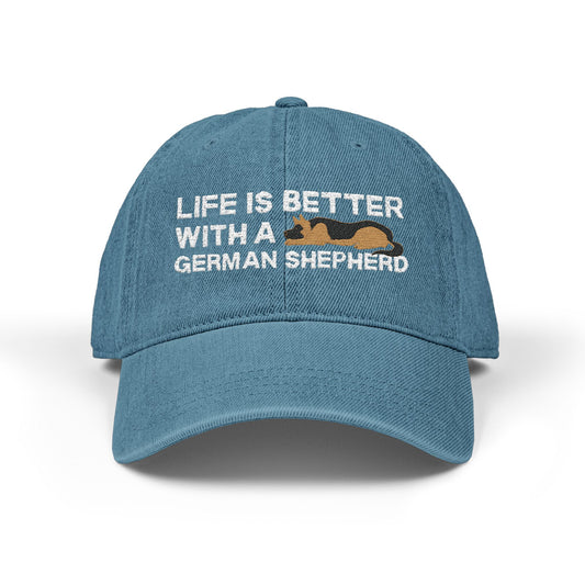 Embroidered Denim Hat - 'Life Is Better With A German Shepherd'
