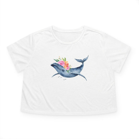 Whale Floral Cropped Tee - Ocean Lover's Shirt, Beachwear, Nature Gift, Casual Top, Summer Wardrobe