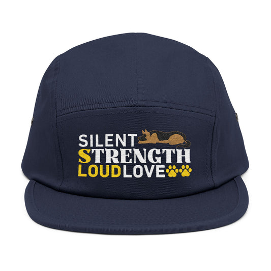 5 Panel Embroidered German Shepherd Cap - Silent Strength, Loud Love