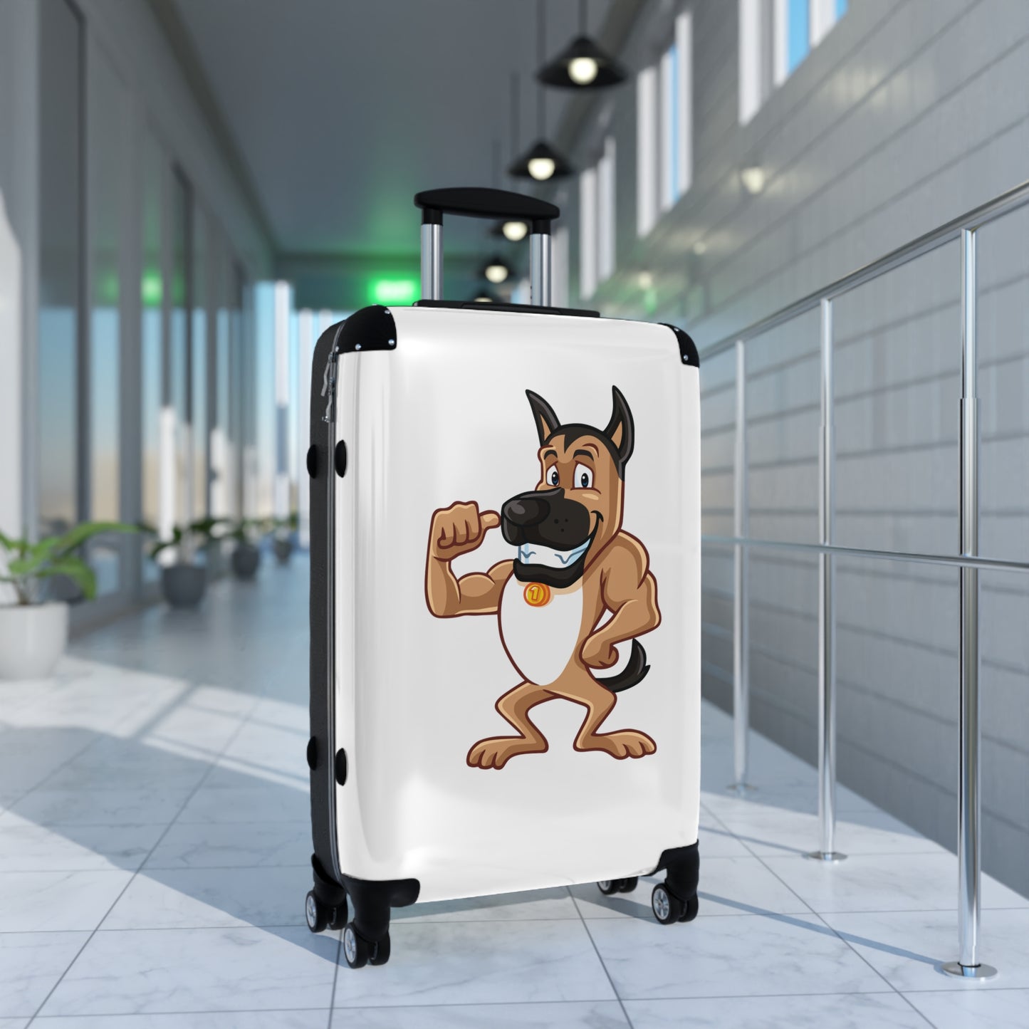 Dog Lover Suitcase Featuring a Funny Cartoon of Muscular German Shepherd Standing on Two Legs