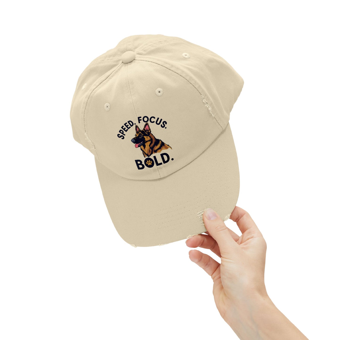 Speed Focus Bold German Shepherd Agility Distressed Hat, Dog Lover Gift, Casual Fashion Accessory, Summer Style, Outdoor Fun