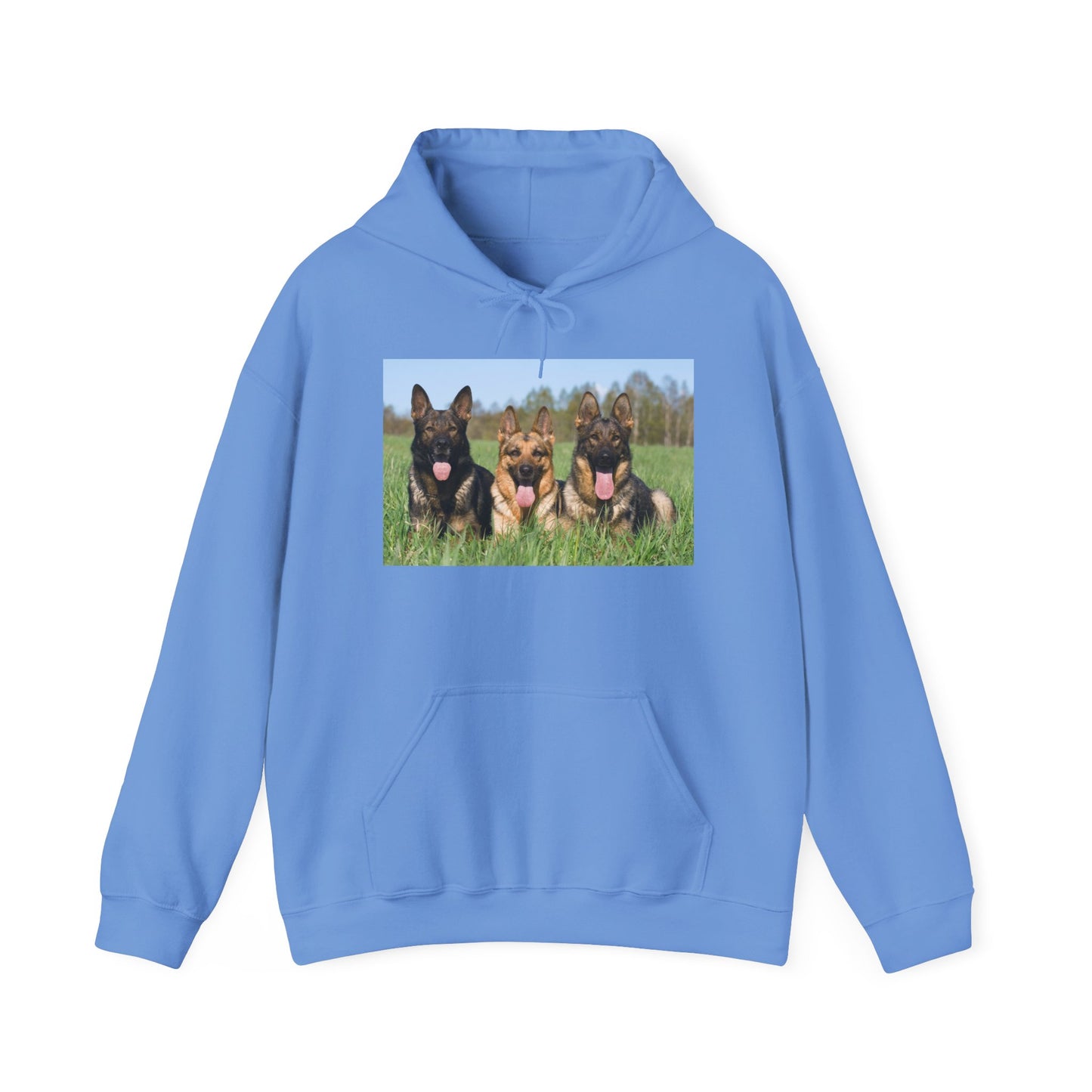 A Dog Lover Hoodie With Three Giant German Shepherds Lying on The Grass Leaving Tongues Out