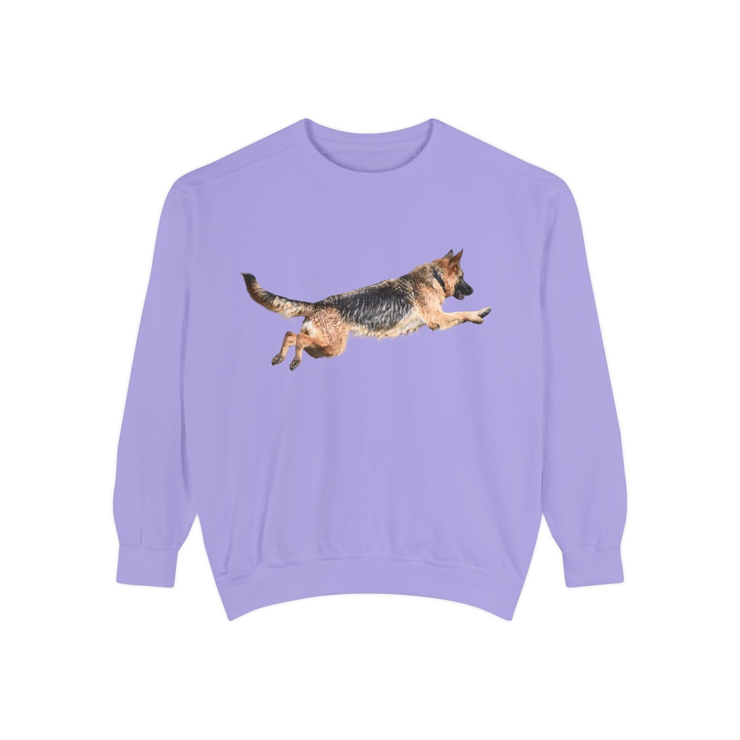 Unisex Dog Lover Sweatshirt With a Wet German Shepherd Jumping in the Air