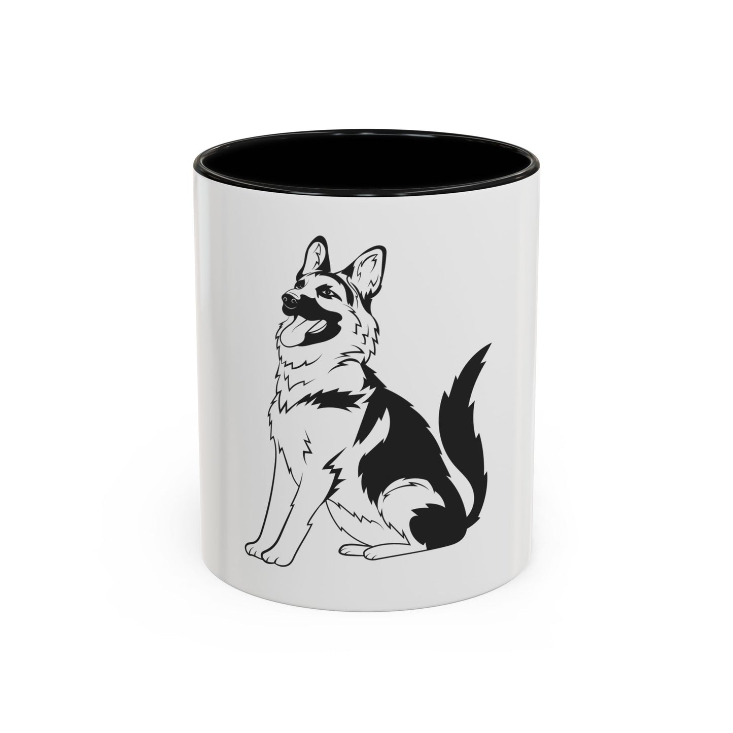 Accent Ceramic Dog Lover Coffee Mug With a Graphic of Black and Transparent German Shepherd Sloppily Sitting