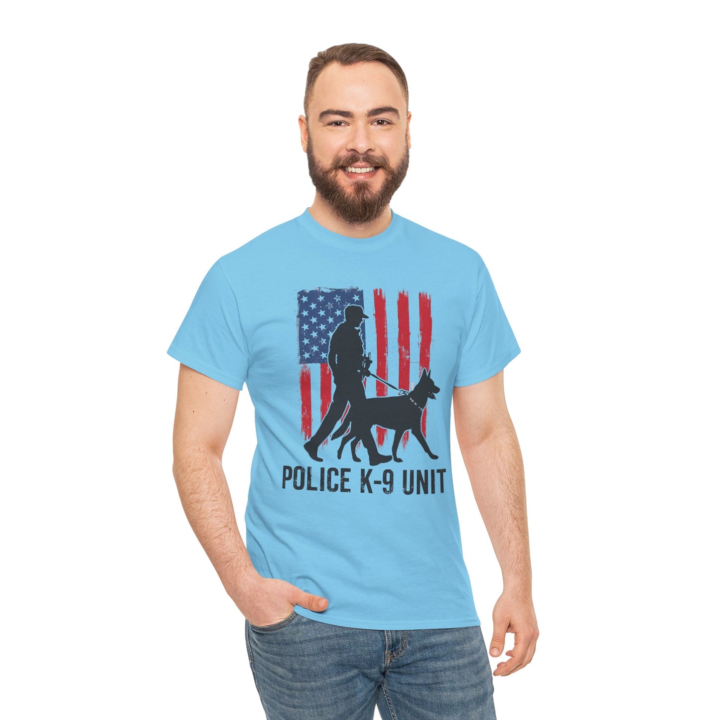 Patriotic Police K-9 Unit Heavy Cotton Tee, Unisex Cotton Shirt for Dog Lovers, Law Enforcement Apparel, Gifts for Police Officers