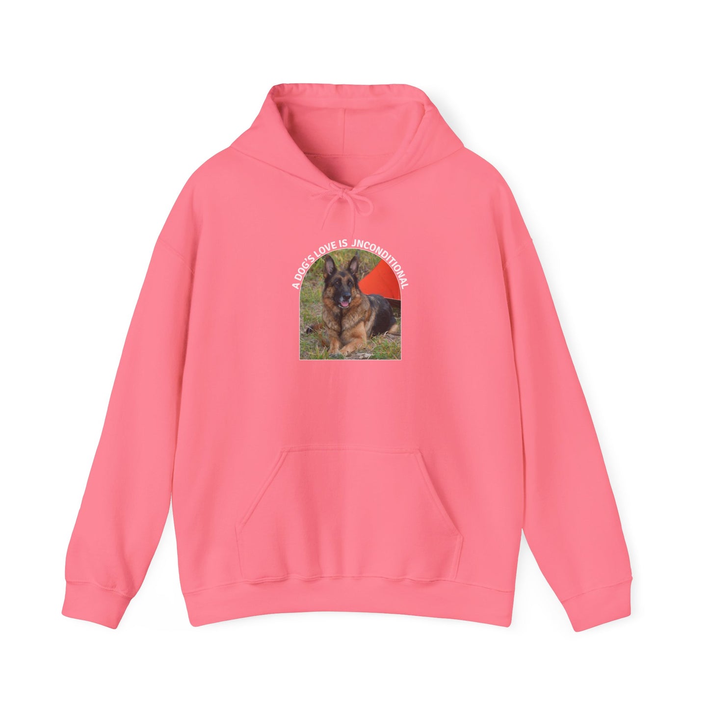 Unisex Dog Lover Hoodie With German Shepherd and Caption Dog's Love is Unconditional