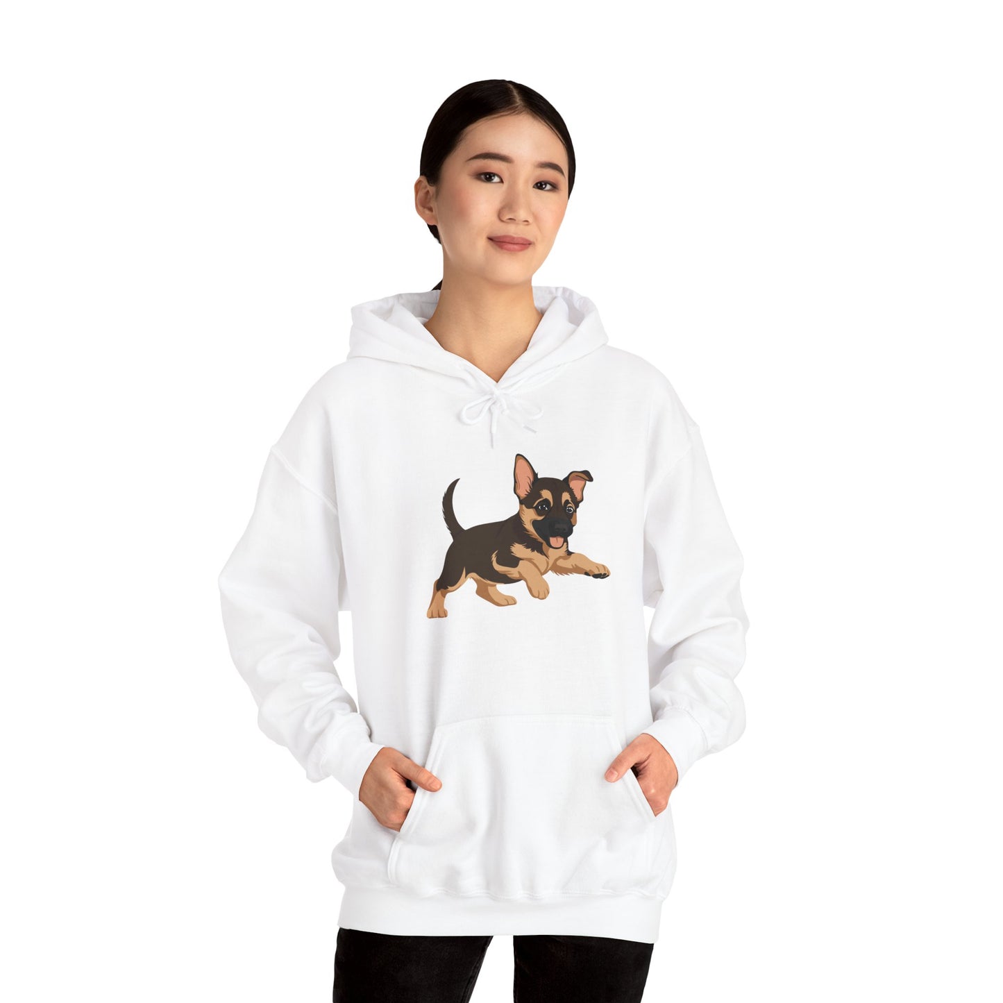 Unisex Dog Lover Hoodie With a Graphic of Cute Playing German Shepherd