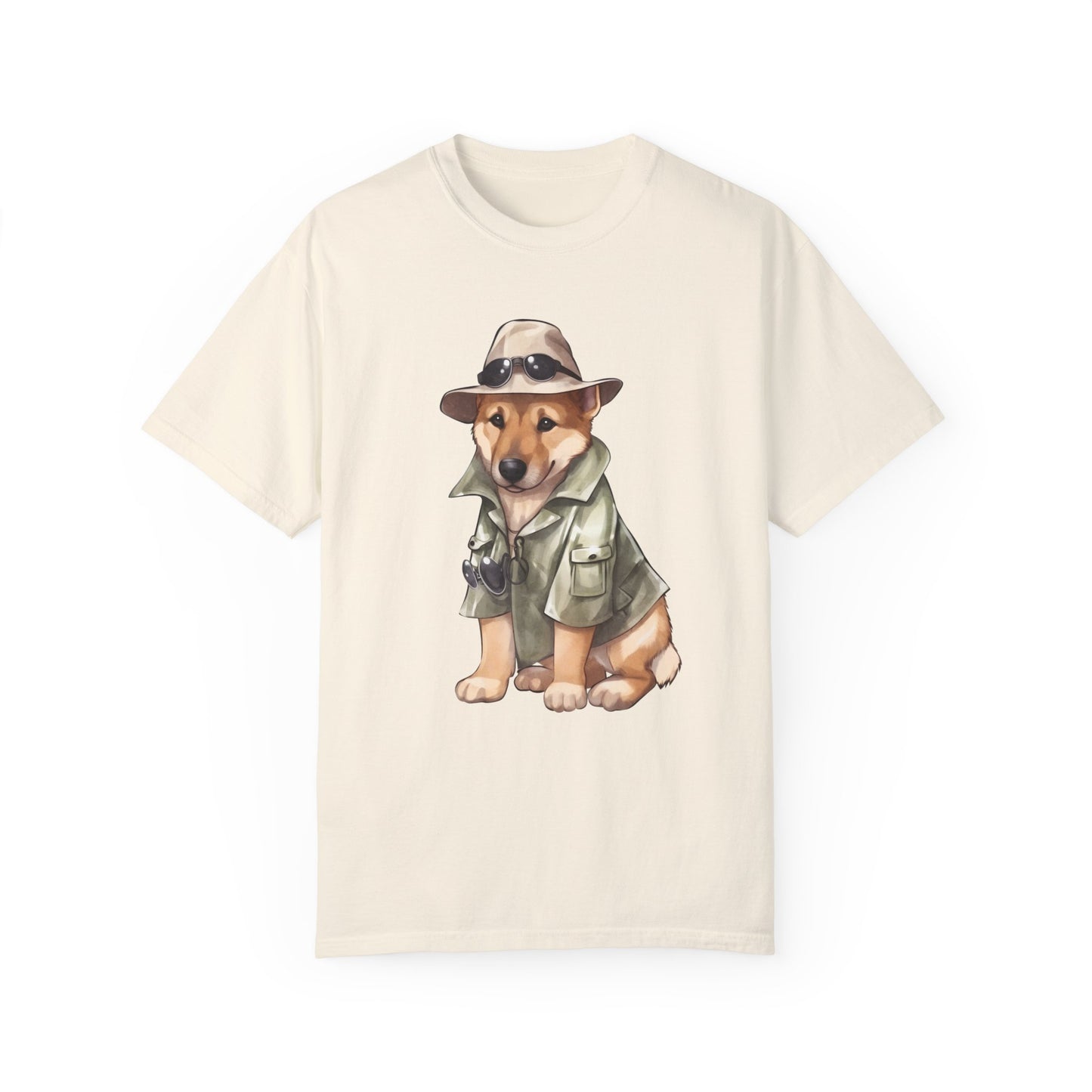 Unisex Dog Lover T-Shirt With a Graphic of German Shepherd Wearing Detector's Hat and Costume