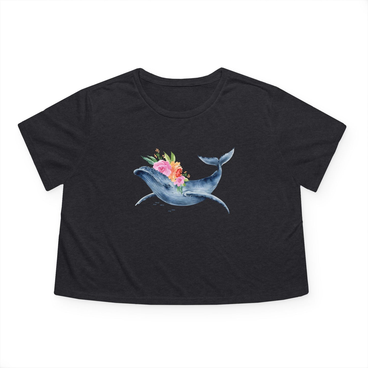 Whale Floral Cropped Tee - Ocean Lover's Shirt, Beachwear, Nature Gift, Casual Top, Summer Wardrobe
