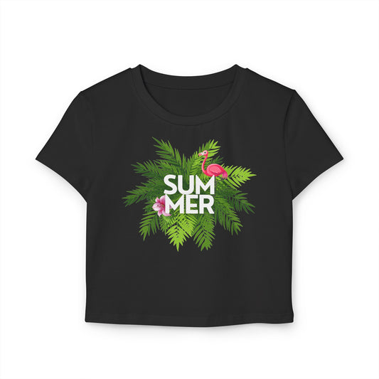 Summer Vibes Women's Baby Tee, Tropical Tee, Cute Casual Top, Flamingo Graphic Shirt, Summer Clothing, Beachwear