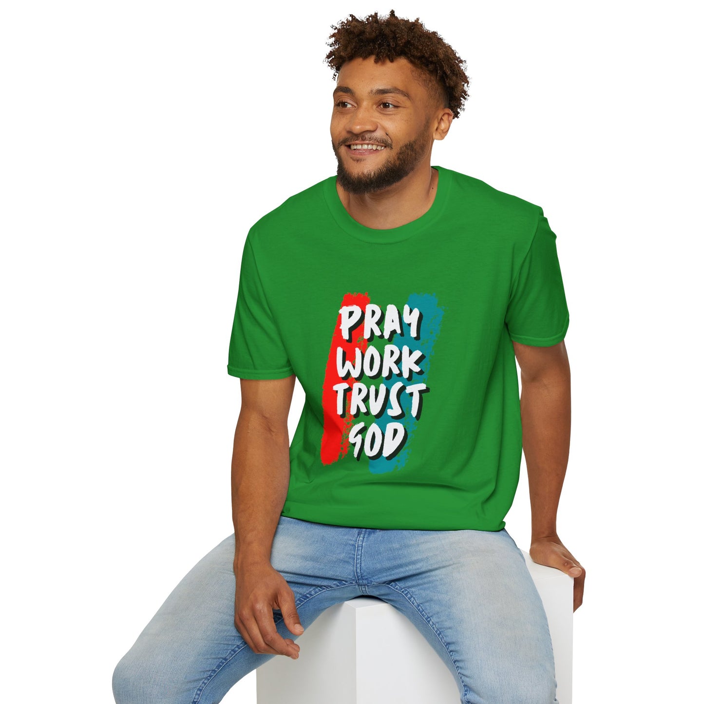 Inspiration Unisex T-Shirt - Pray, Work, Trust God, Motivational Tee, Faith-Based Apparel, Casual Wear, Gift for Believers, Christian Clothing