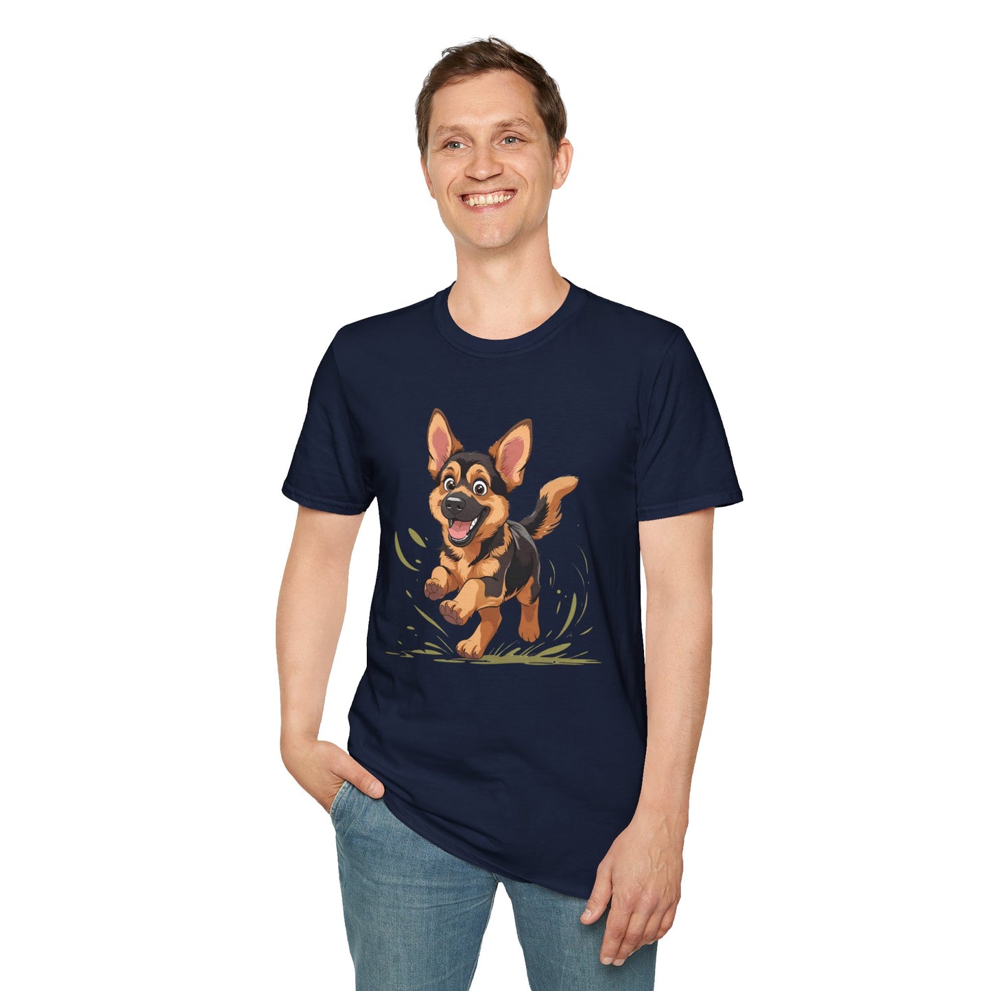 Cute Playing Puppy Graphic Unisex Softstyle T-Shirt, Dog Lover Gift, Casual Wear, Animal Theme Shirt, Perfect for Birthdays, Pet Owners