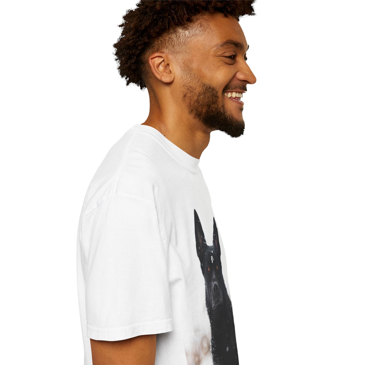 Unisex Dog Lover T-Shirt Featuring a Giant Black Working Line German Shepherd in the Snow