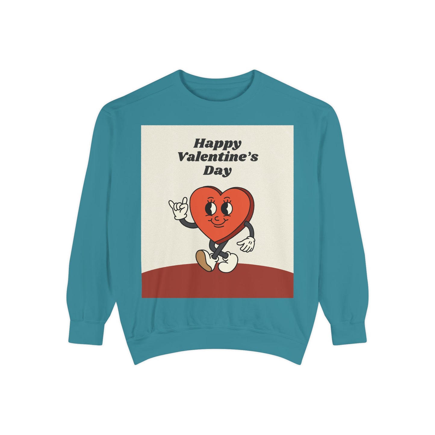 Unisex Valentine's Day Sweatshirt With a Heart Character and Caption Happy Valentine's Day