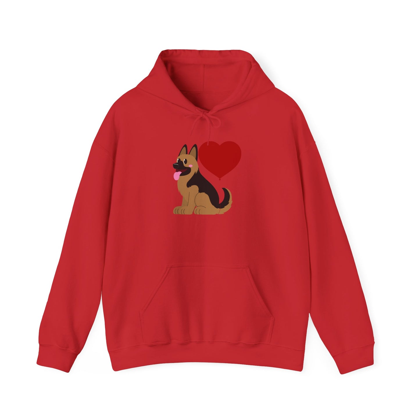 Unisex Dog Lover Hoodie With a Graphic of German Shepherd Puppy and Heart Shaped Balloon Attached With Tail