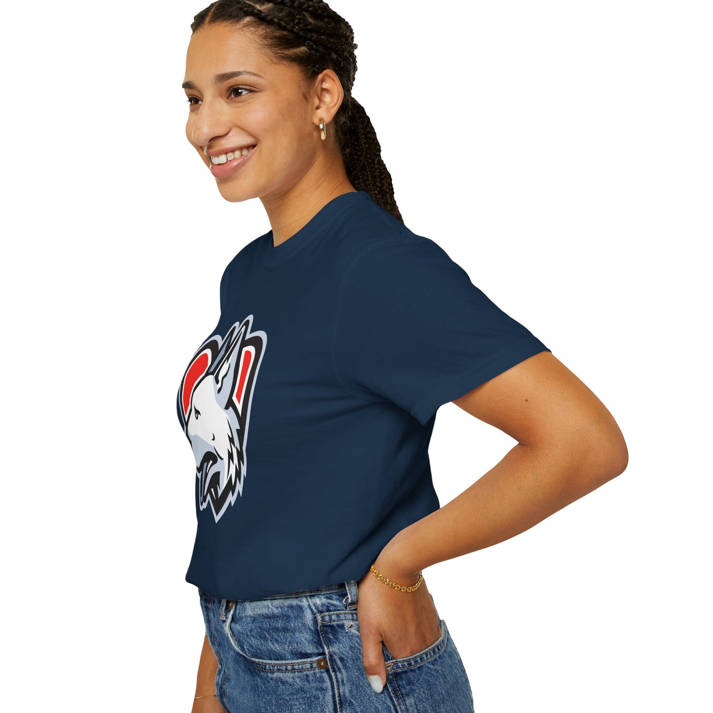 Unisex Dog Lover T-Shirt With a Close Up Graphic of German Shepherd Placed Inside Red Heart