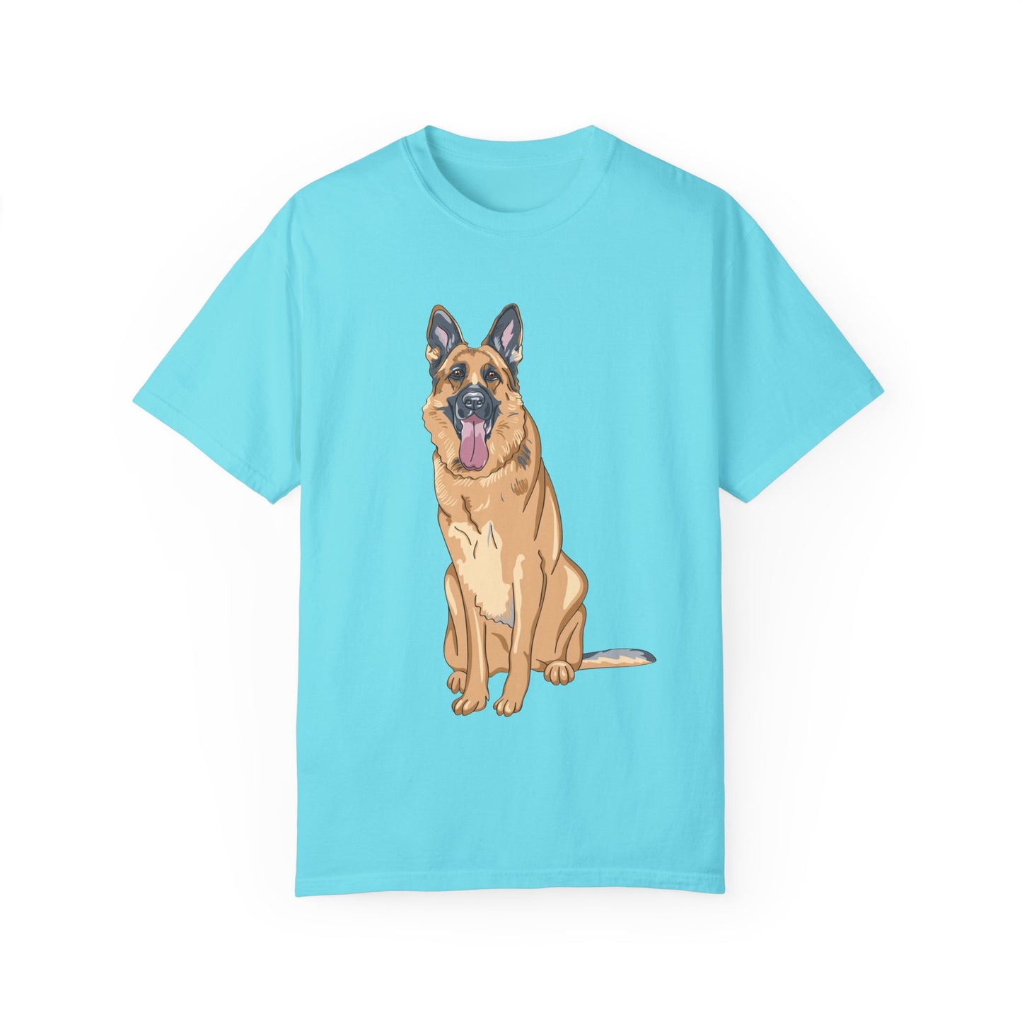 Unisex Dog Lover T-Shirt With Graphic of Giant German Shepherd Sloppily Sitting Leaving Tongue Out