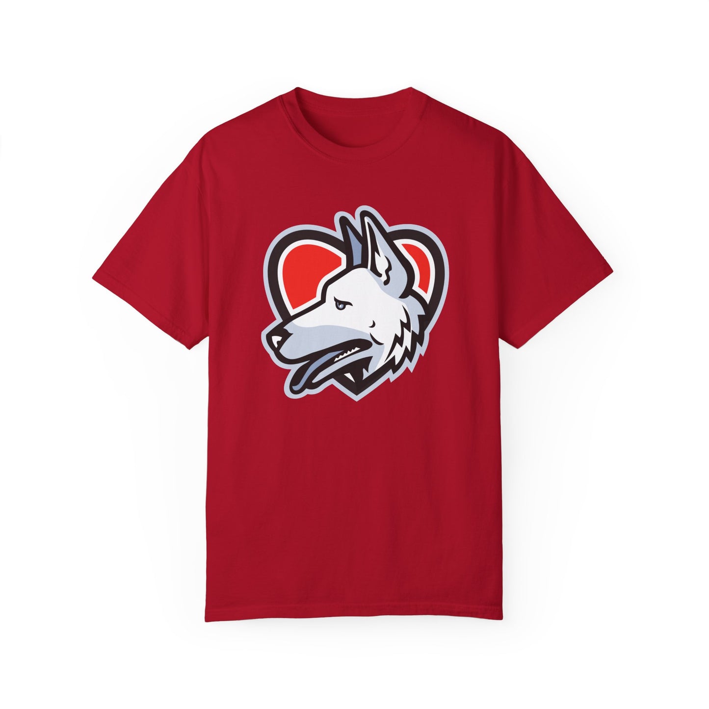 Unisex Dog Lover T-Shirt With a Close Up Graphic of German Shepherd Placed Inside Red Heart