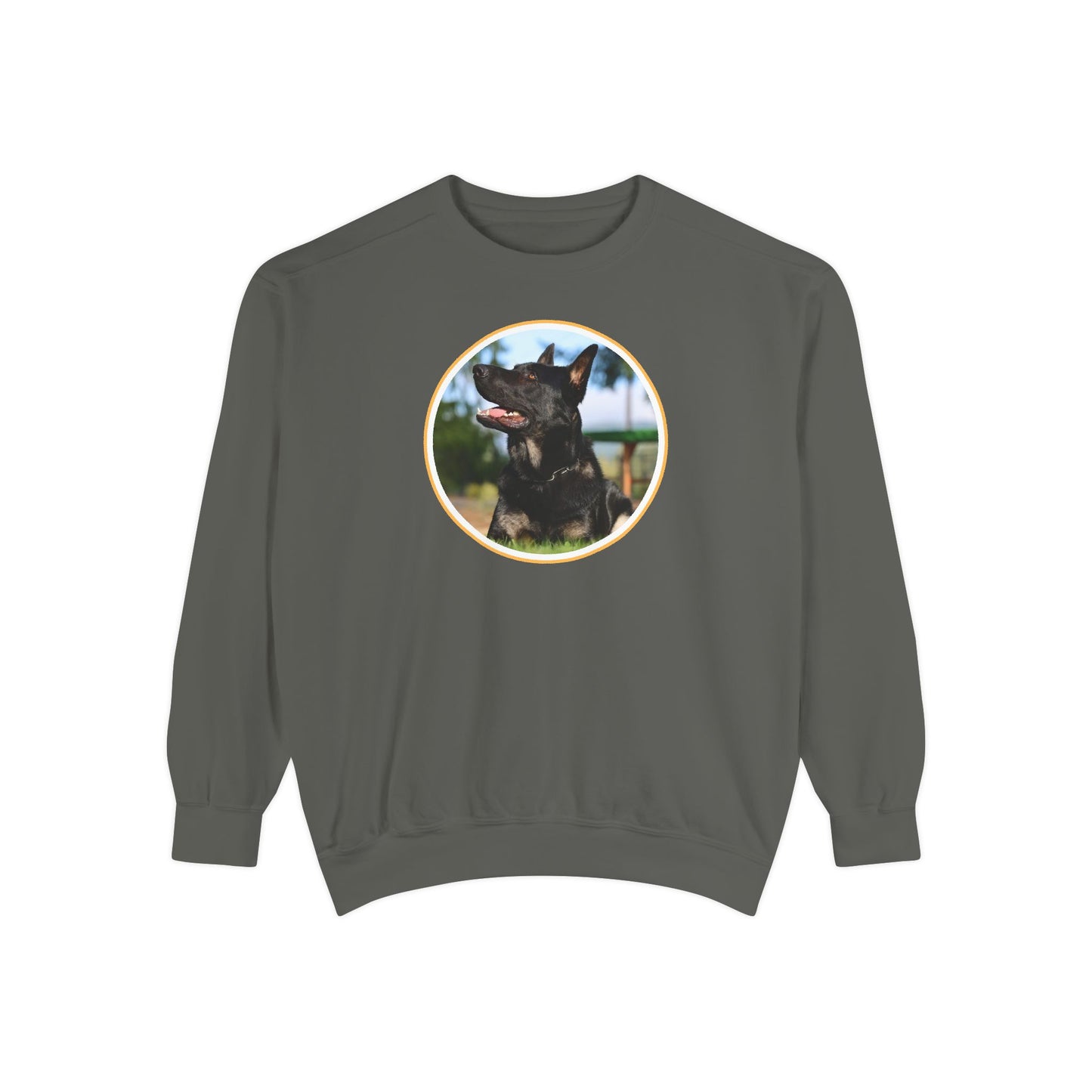 Unisex Dog Lover Sweatshirt With Close Up of Bicolor German Shepherd Inside Round Shape