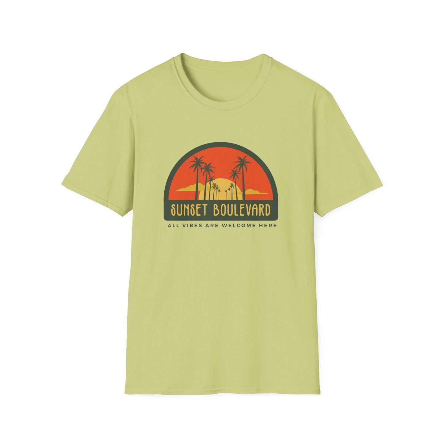 Sunset Boulevard Unisex Softstyle T-Shirt, Retro Beach Tee, Vacation Shirt, Summer Apparel, Travel Gift
