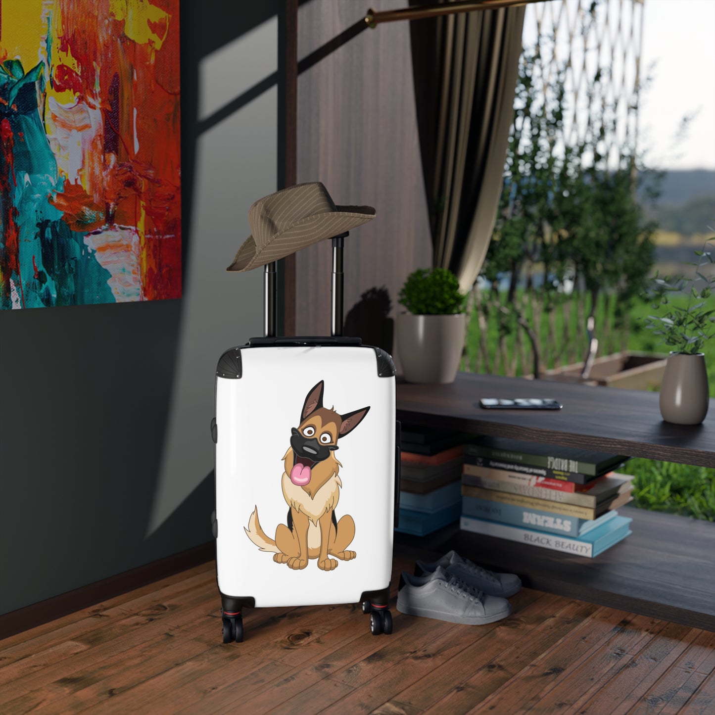Funny Dog Design Suitcase - Cartoon of German Shepherd Sloppily Sitting