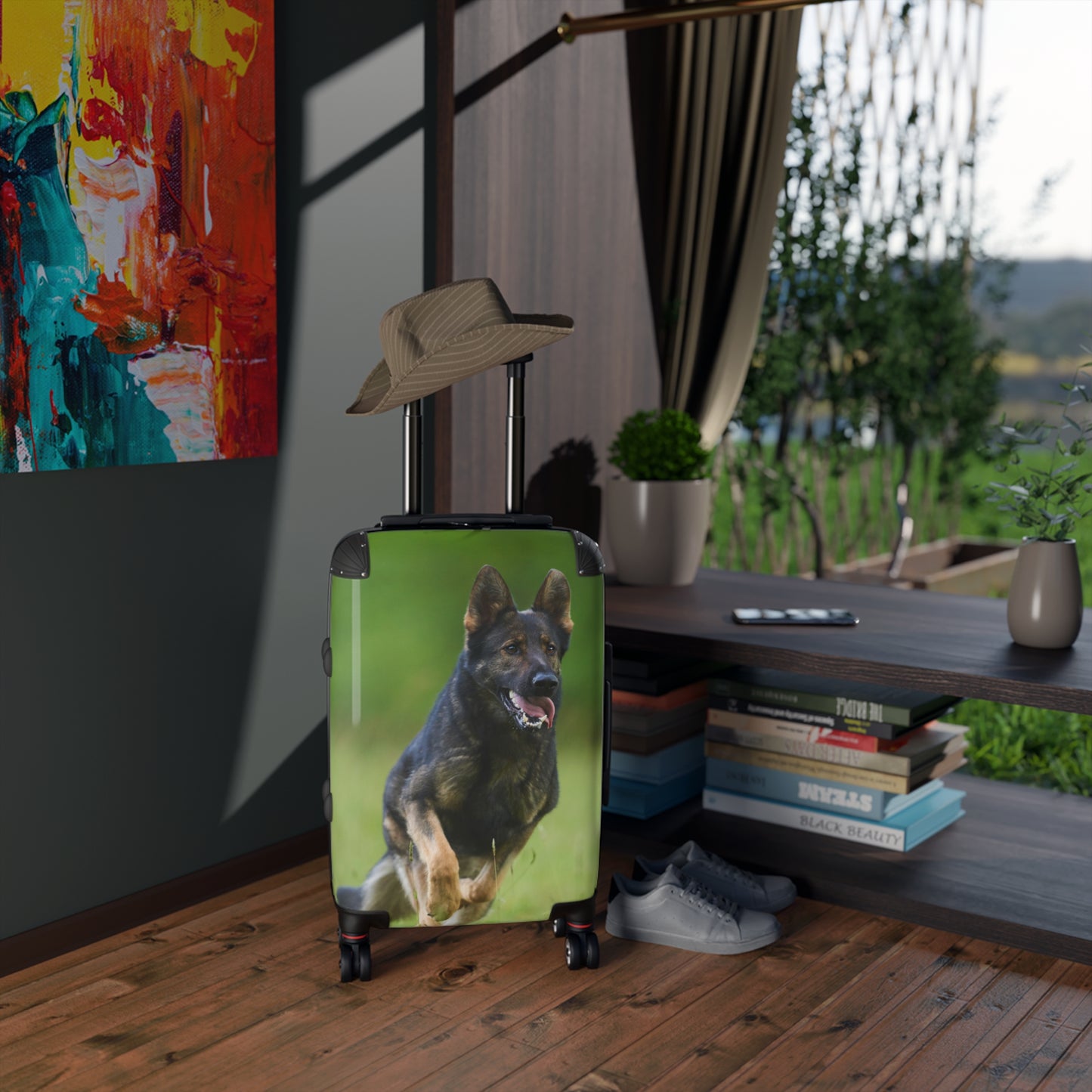 Dog Lovers Suitcase Featuring a Working Line German Shepherd Running On the Grass