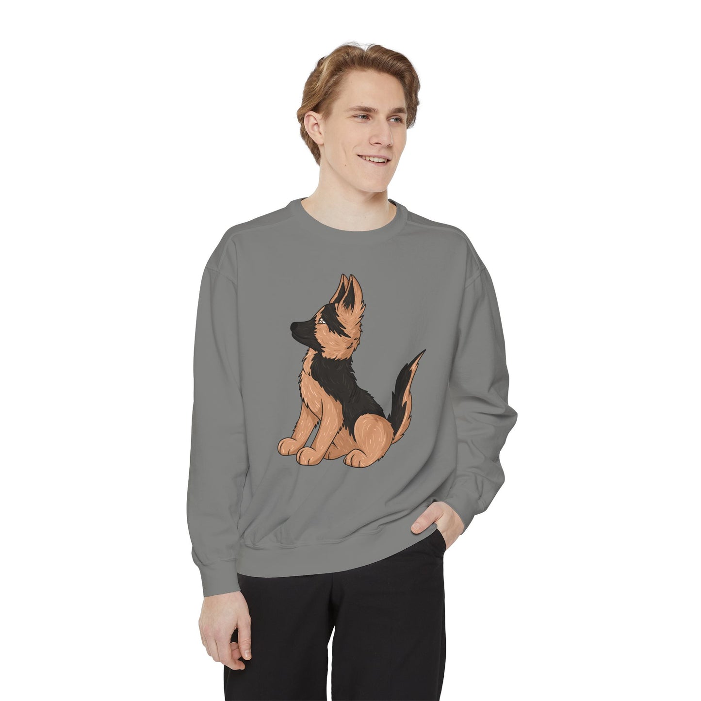 Unisex Dog Lover Sweatshirt With a Graphic of Cute German Shepherd Puppy Looking Upward