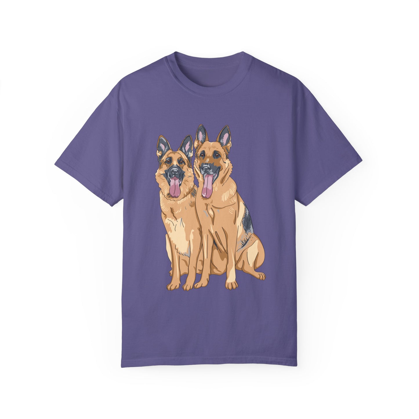 Unisex T-Shirt With Graphic of Two German Shepherds Sloppily Sitting Leaving Tongue Out