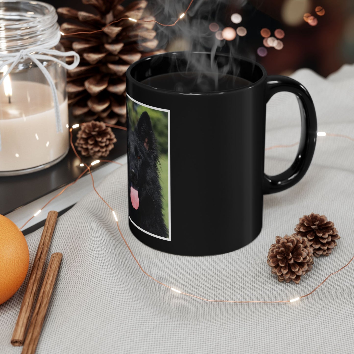 Black Dog Lover Ceramic Mug 11oz With Photo of Black German Shepherd Leaving Tongue Out