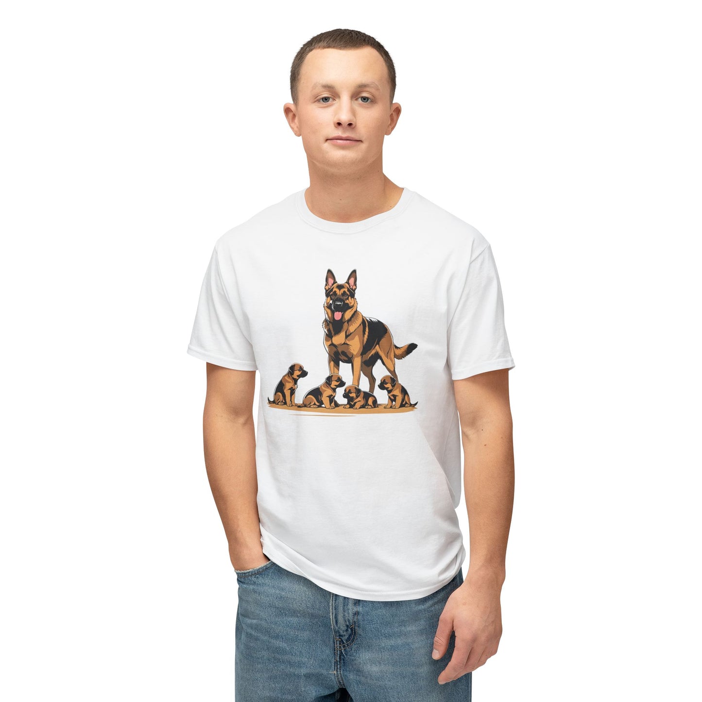 Adorable German Shepherd Family T-Shirt | Dog Lover Gift, Pet Owners Tee, Animal Lovers Apparel, Cute Canine Shirt, Father's Day Gift