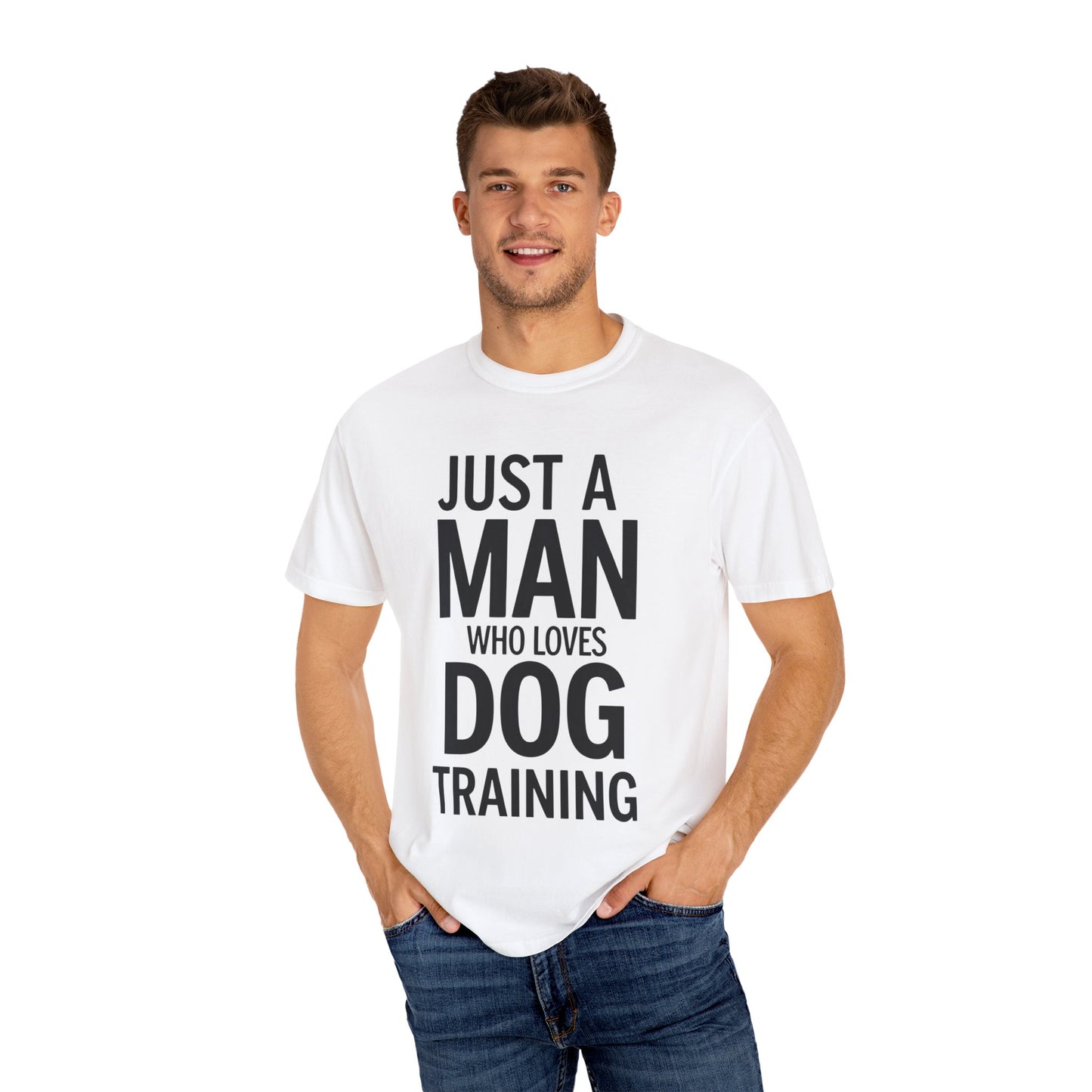Dog Training Enthusiast T-Shirt - Just a Man Who Loves Dog Training, Pet Lover Gift, Casual Comfort Wear, Dog Owner Apparel, Gift for Dog Lovers