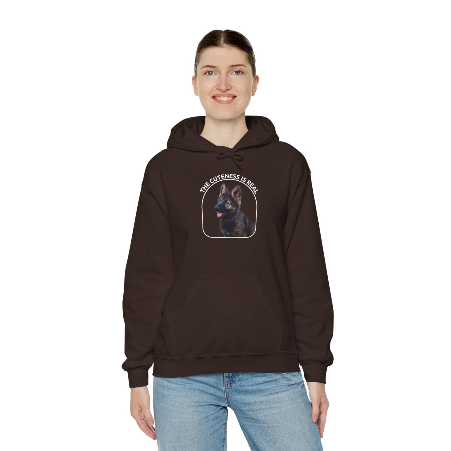 Unisex Dog Lover Hoodie With Cute German Shepherd Puppy and Caption The Cuteness Is Real