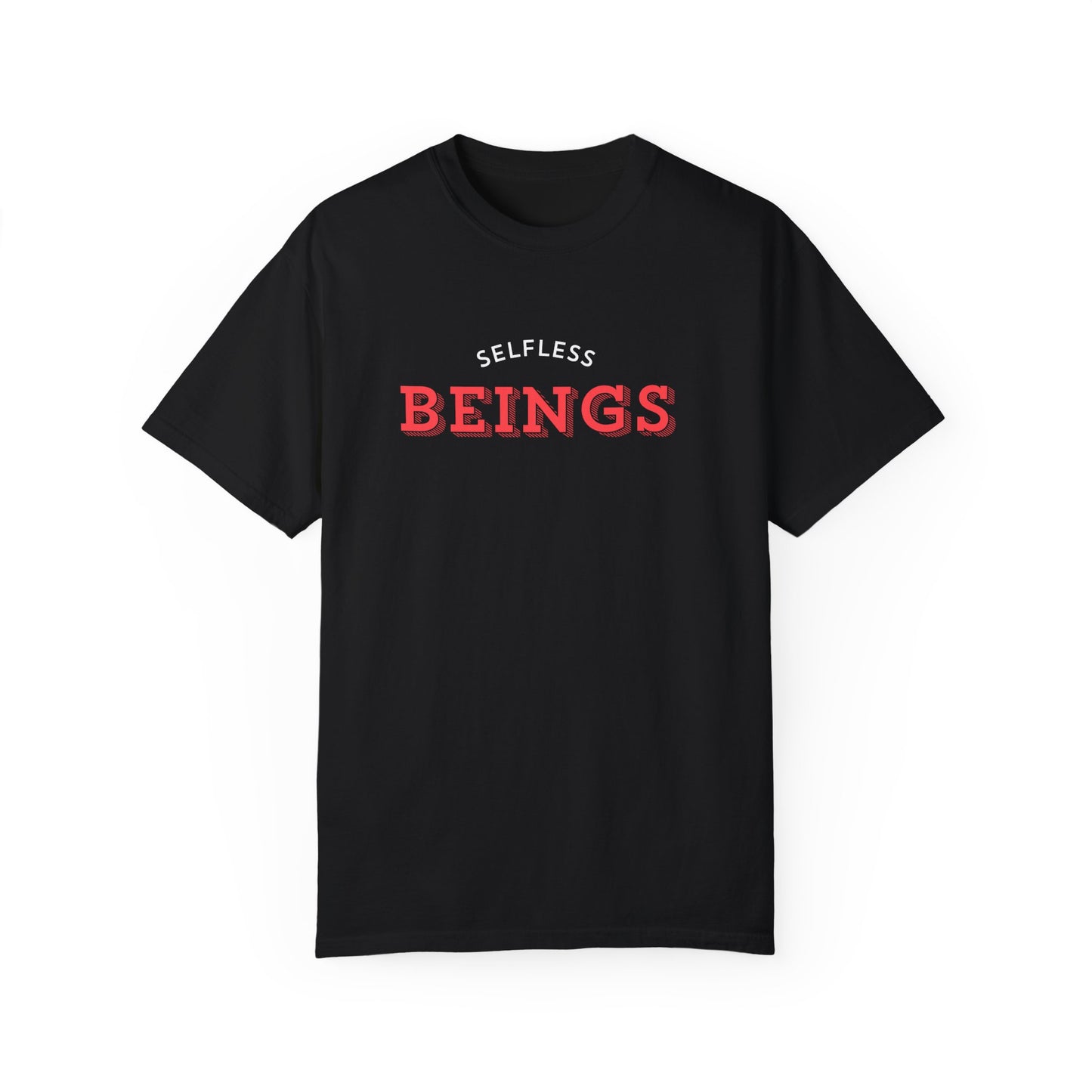 Unisex Dog Lover T-Shirt With Text "Selfless Beings" Designed in Red and White Style