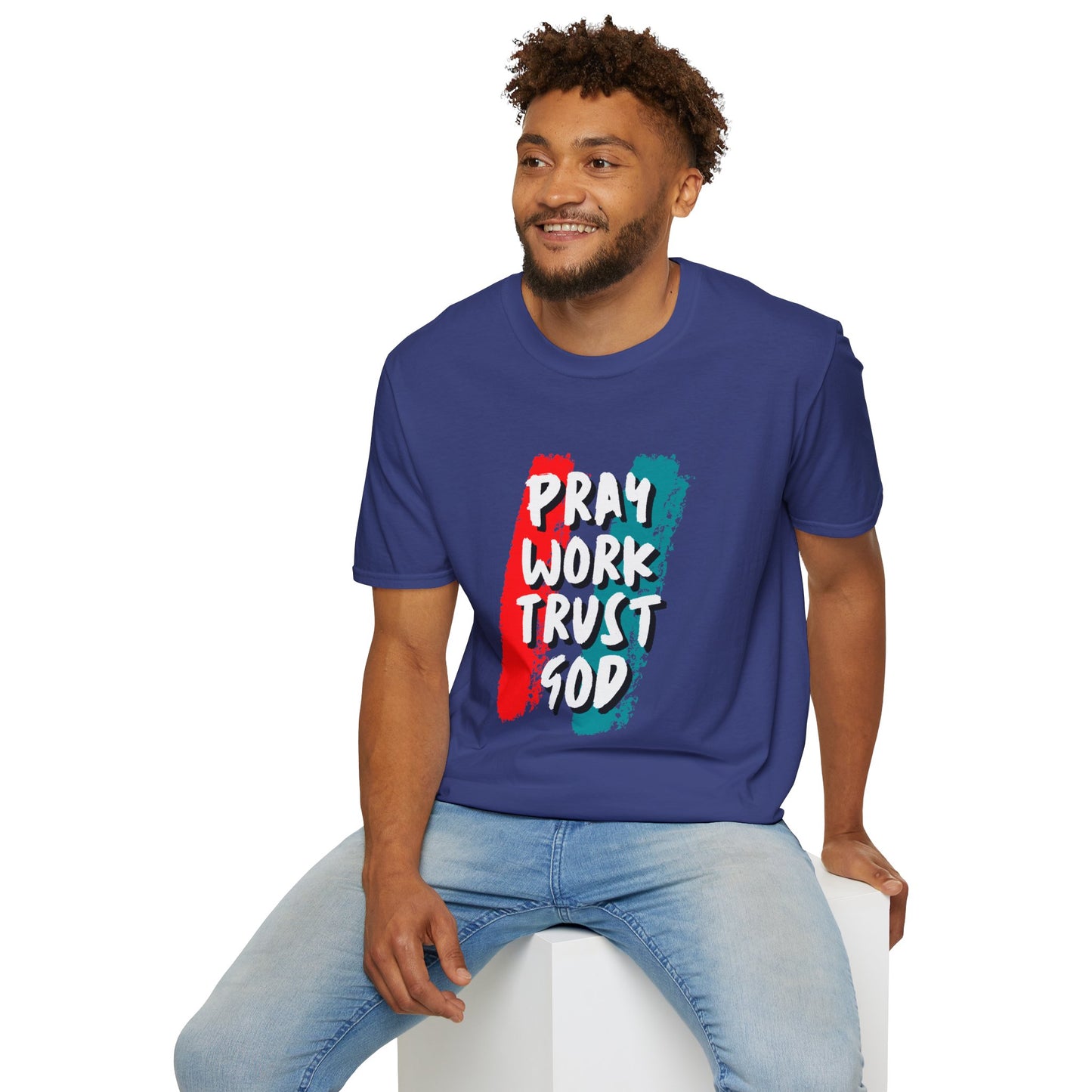 Inspiration Unisex T-Shirt - Pray, Work, Trust God, Motivational Tee, Faith-Based Apparel, Casual Wear, Gift for Believers, Christian Clothing