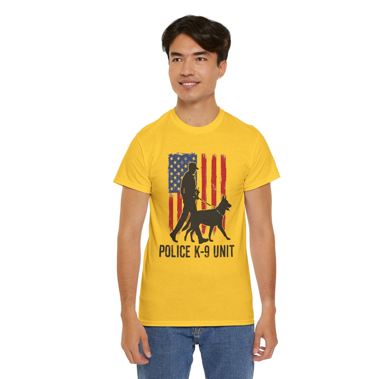 Patriotic Police K-9 Unit Heavy Cotton Tee, Unisex Cotton Shirt for Dog Lovers, Law Enforcement Apparel, Gifts for Police Officers