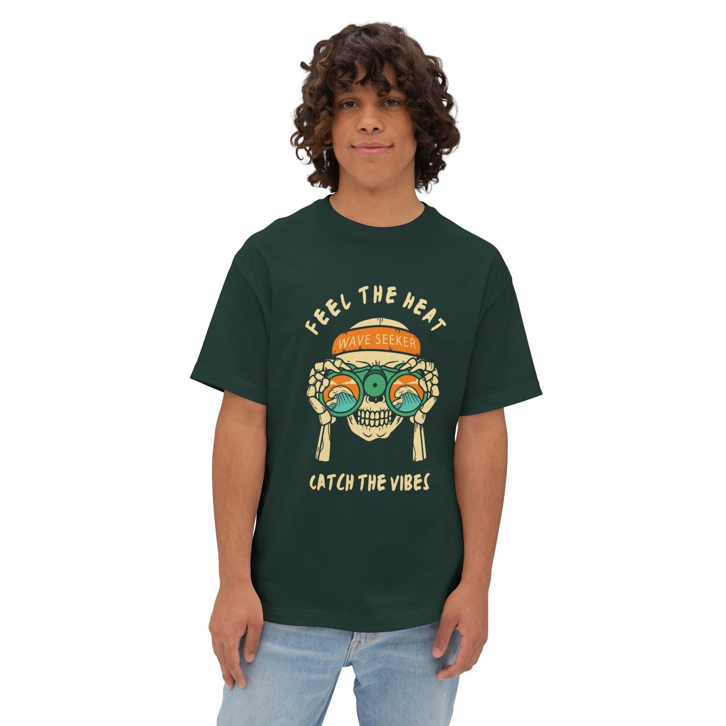 Feel The Heat Catch the Vibes Boxy Tee | Unisex Oversized T-Shirt, Beachwear, Surfing Apparel, Summer Tees, Gifts for Wave Seekers