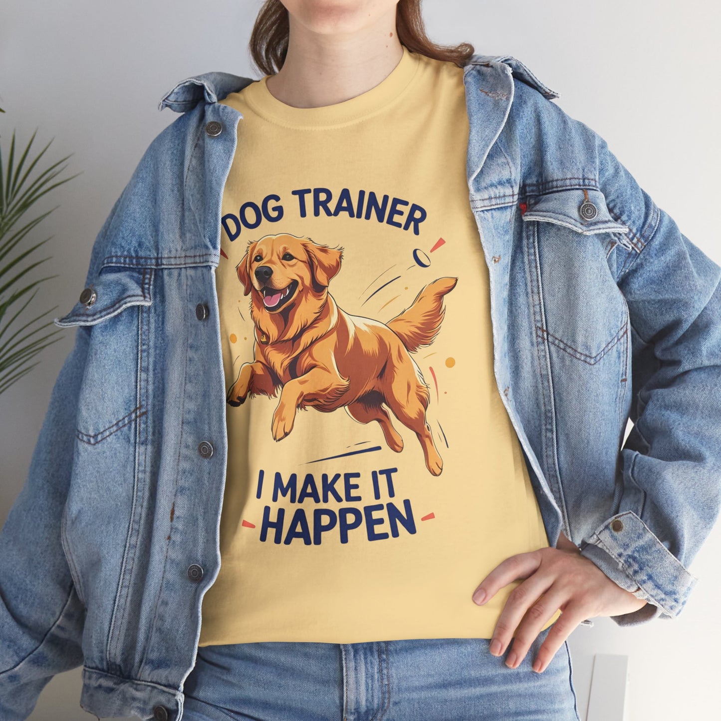 Dog Trainer Unisex Heavy Cotton Tee - I Make It Happen, Golden Retriever, Training Sessions, Gifts, Casual Wear, Animal Enthusiasts