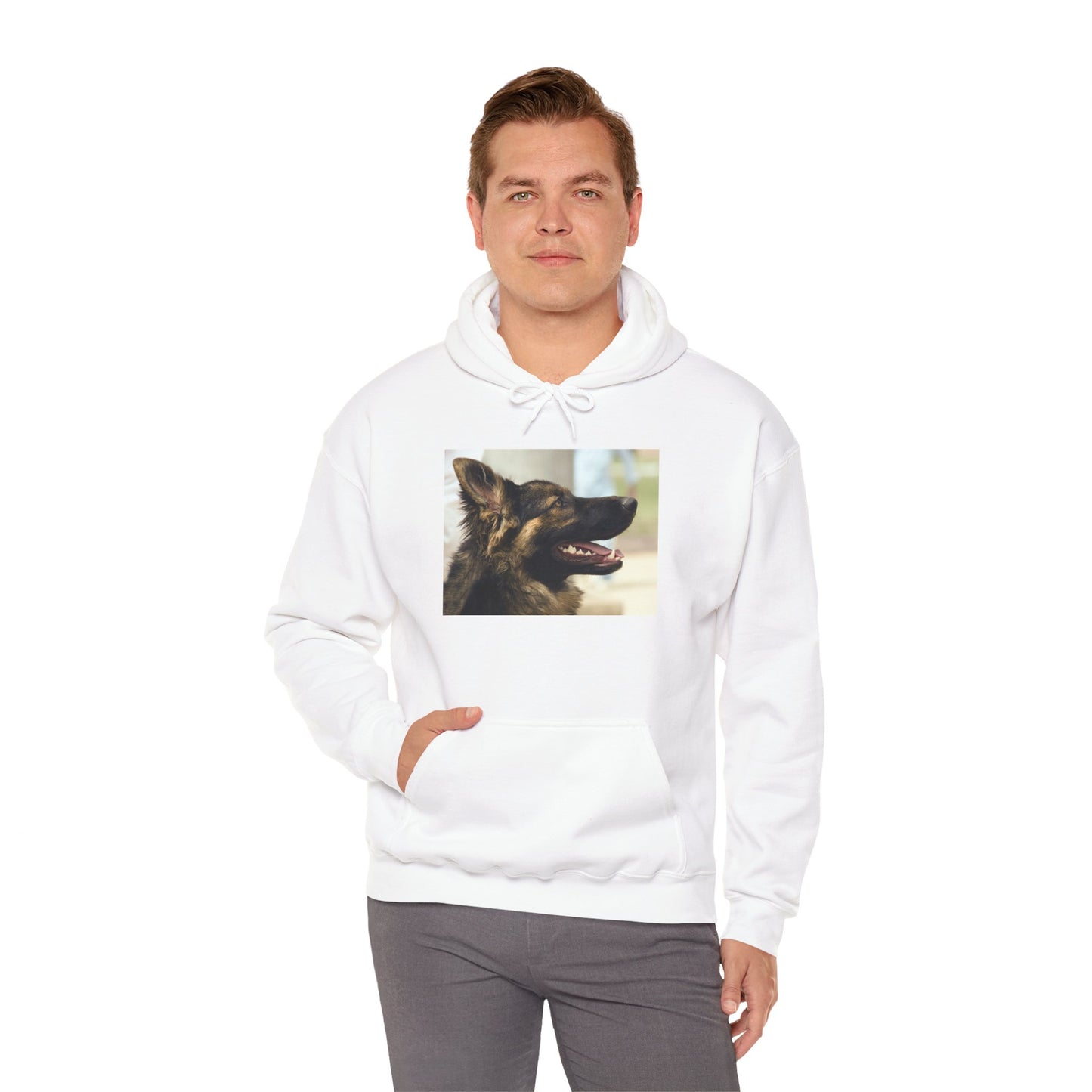 A Unisex Hoodie With Close Up of Working German Shepherd Mouth Opened