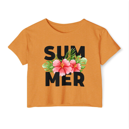 Women's Summer Festival Crop Top, Cute Summer Tee, Floral Print Shirt, Perfect for Beach Days, Vibrant Festival Outfit