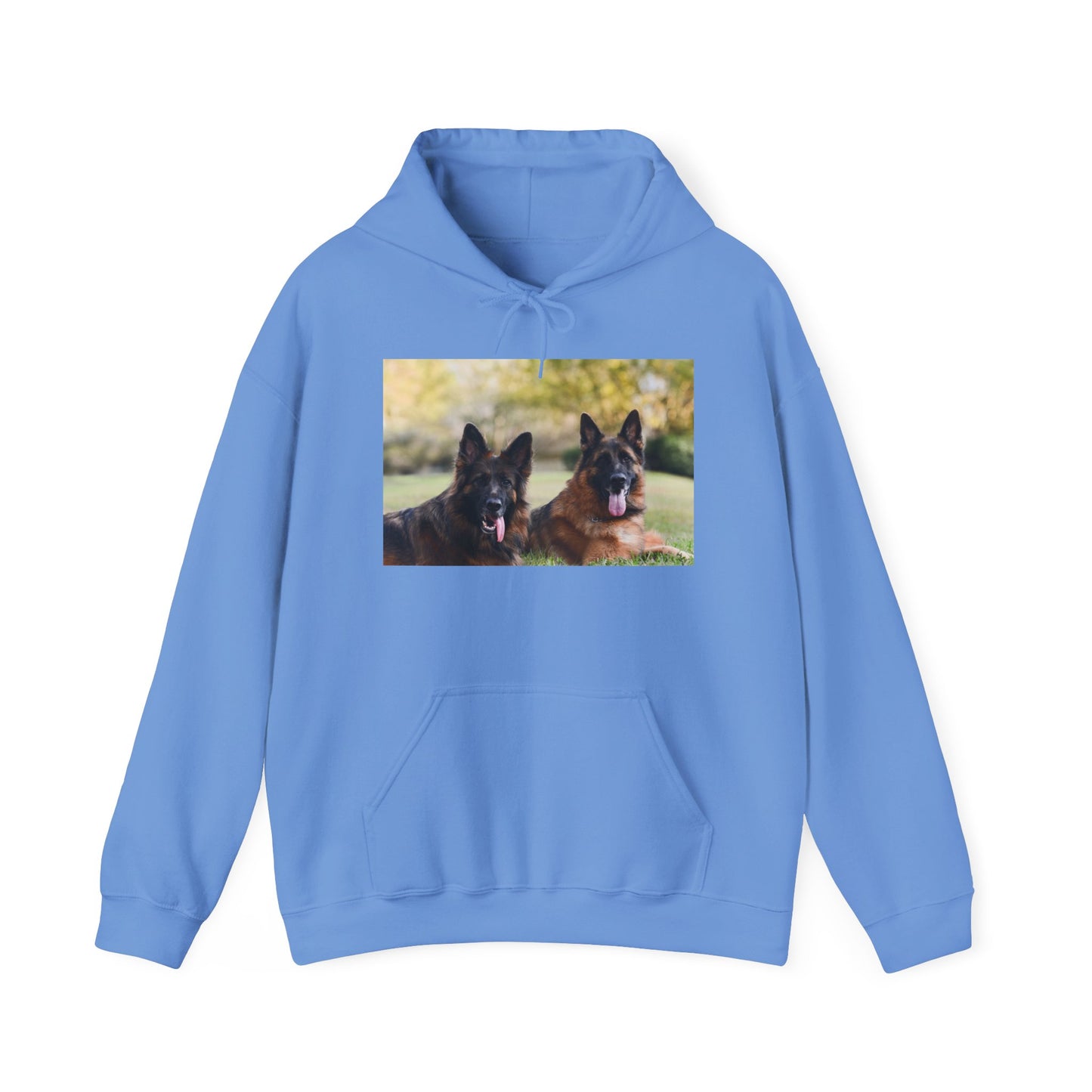 A Unisex Dog Lover Hoodie With Two German Shepherds Lying On The Ground Leaving Tongues Out