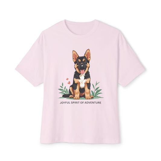 Joyful Spirit of Adventure German Shepherd Puppy Tee | Unisex Oversized Boxy T-Shirt, Pet Lover Gift, Animal Lover Apparel, Gift for Dog Owners