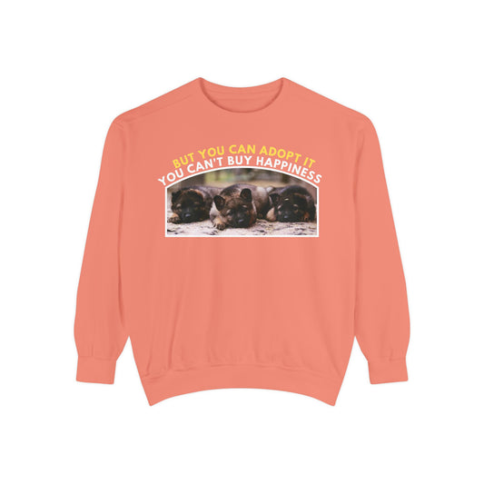 Unisex Sweatshirt With Three Cute German Shepherd Puppies and Caption You Can't Buy Happiness But You Can Adopt It