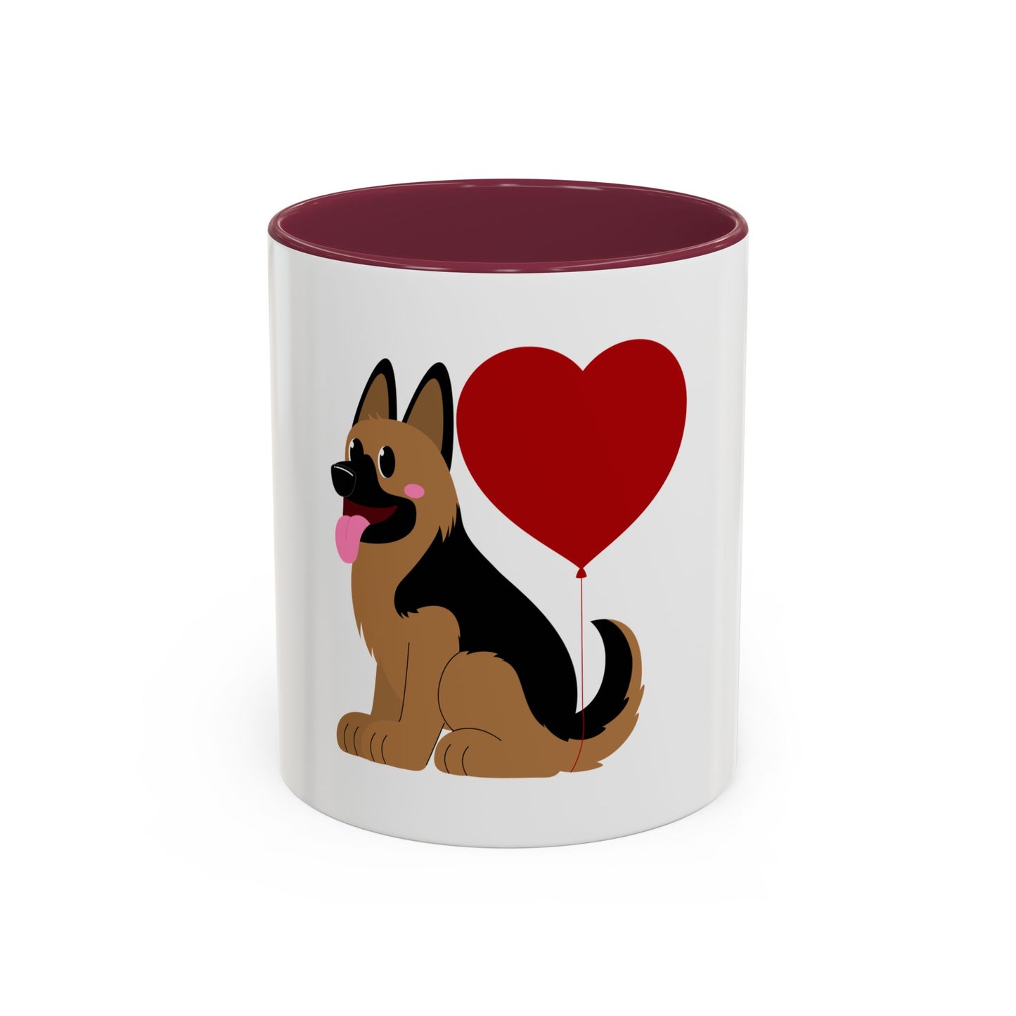 Glossy Ceramic Dog Lover Mug With a Graphic of German Shepherd Puppy and Heart Shaped Balloon Attached With Tail