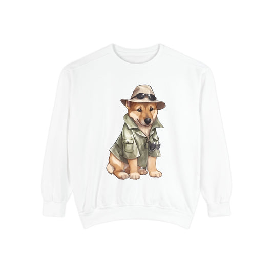 Unisex Dog Lover Sweatshirt With a Graphic of German Shepherd Wearing Detector's Hat and Costume