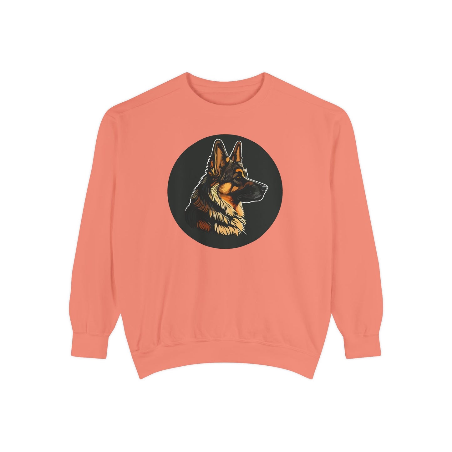 Unisex Dog Lover Sweatshirt With a Close Up Graphic of a German Shepherd Inside a Black Circle