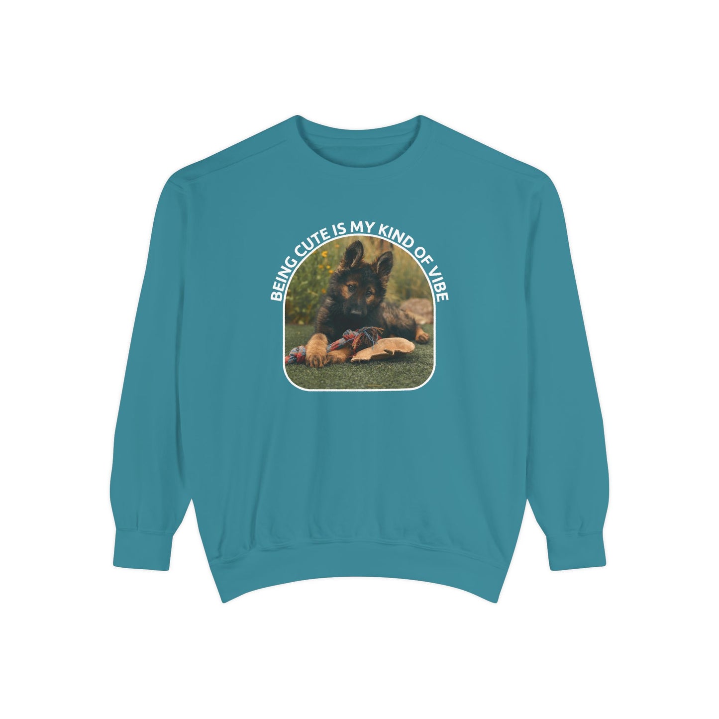 Unisex Dog Lover Sweatshirt With a German Shepherd Puppy and Caption Being Cute is My Kind of Vibe